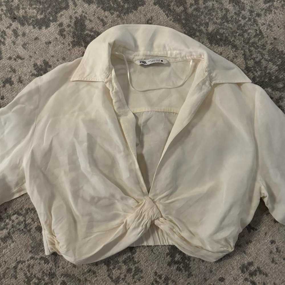 Zara Cream Short Sleeve Tie Front Blouse